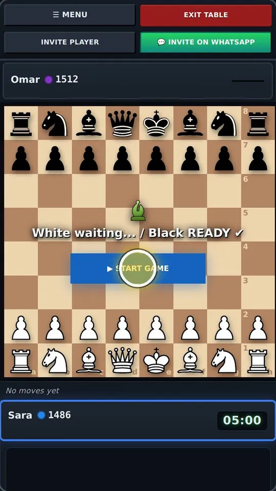 Both players at the table with the Start Game button